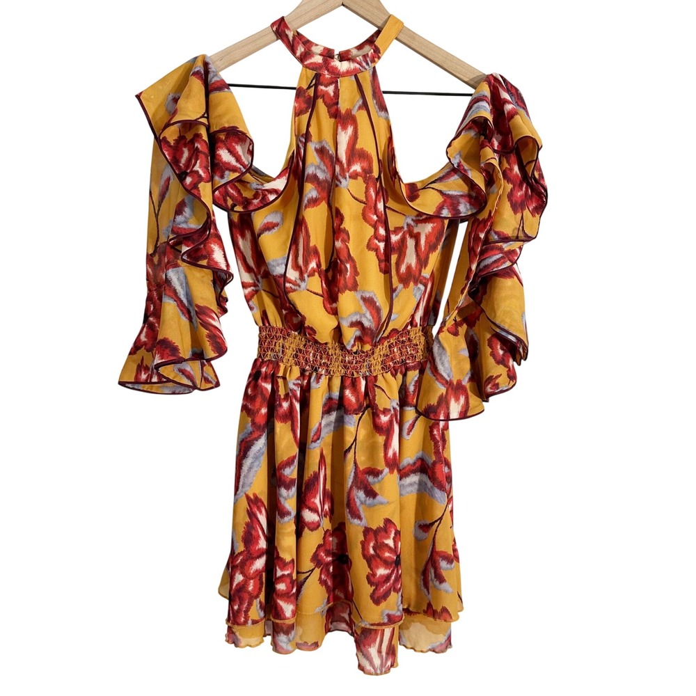 House of Harlow Revolve Harmony Reims Floral Cold Shoulder Mini Dress Small Boho
